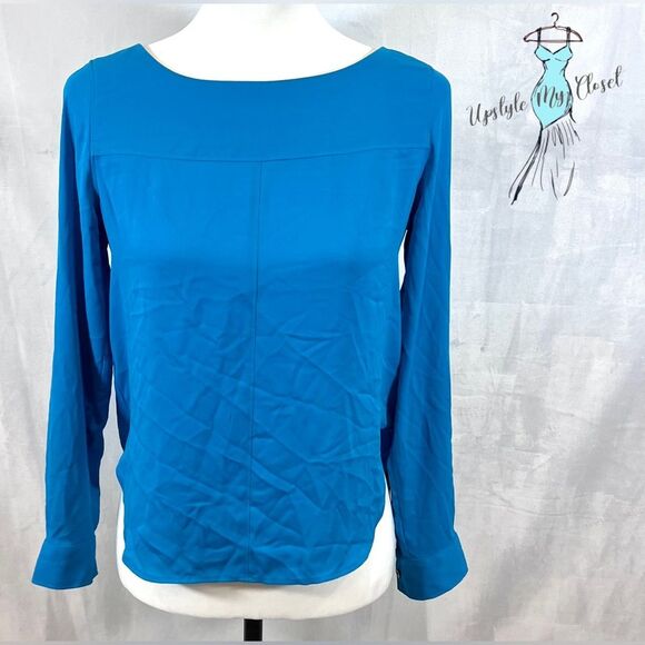 Ann Taylor Loft long sleeve Caribbean blue blouse top size XXSP - Picture 1 of 6